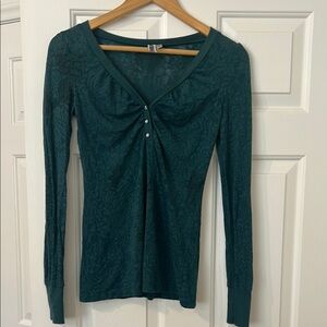 BKE Green Fitted Buttoned Ruched Blouse